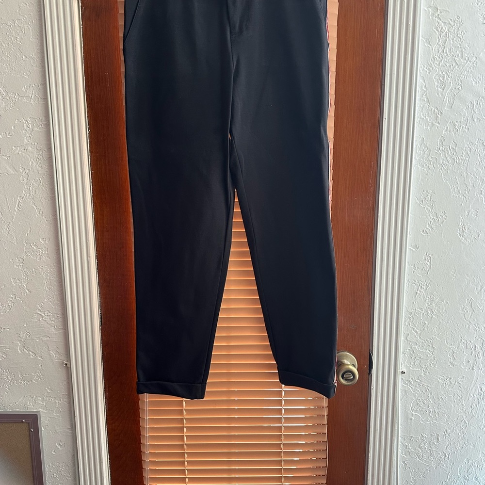 Black Pants with gold, black, red and white side stripe